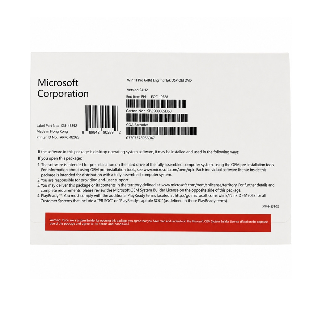 Phần mềm Microsoft Windows 11 Pro 64Bit Eng Intl 1PK DSP OEI DVD (FQC-10528)