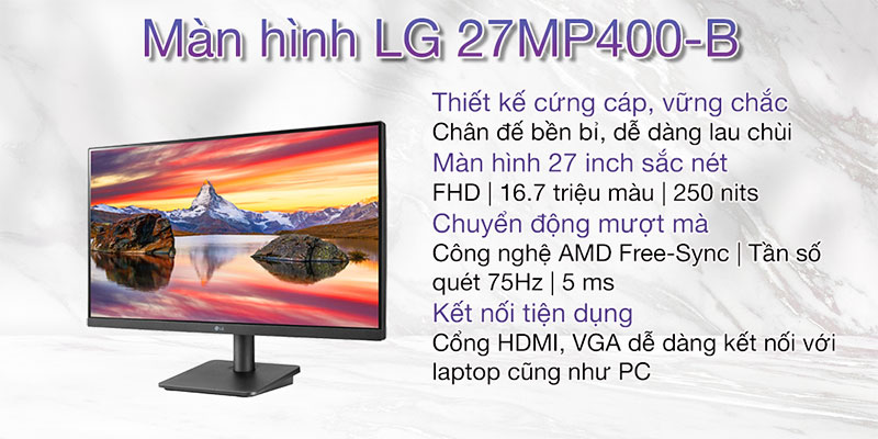 màn hình LG 27MP400-B 27 inch IPS FHD 75Hz không viền