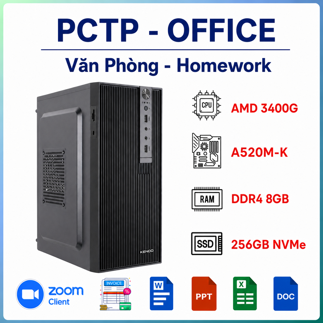 PC Văn Phòng - PCTP Văn Phòng (R5 3400G - 8GB RAM - 256GB SSD - 350W)