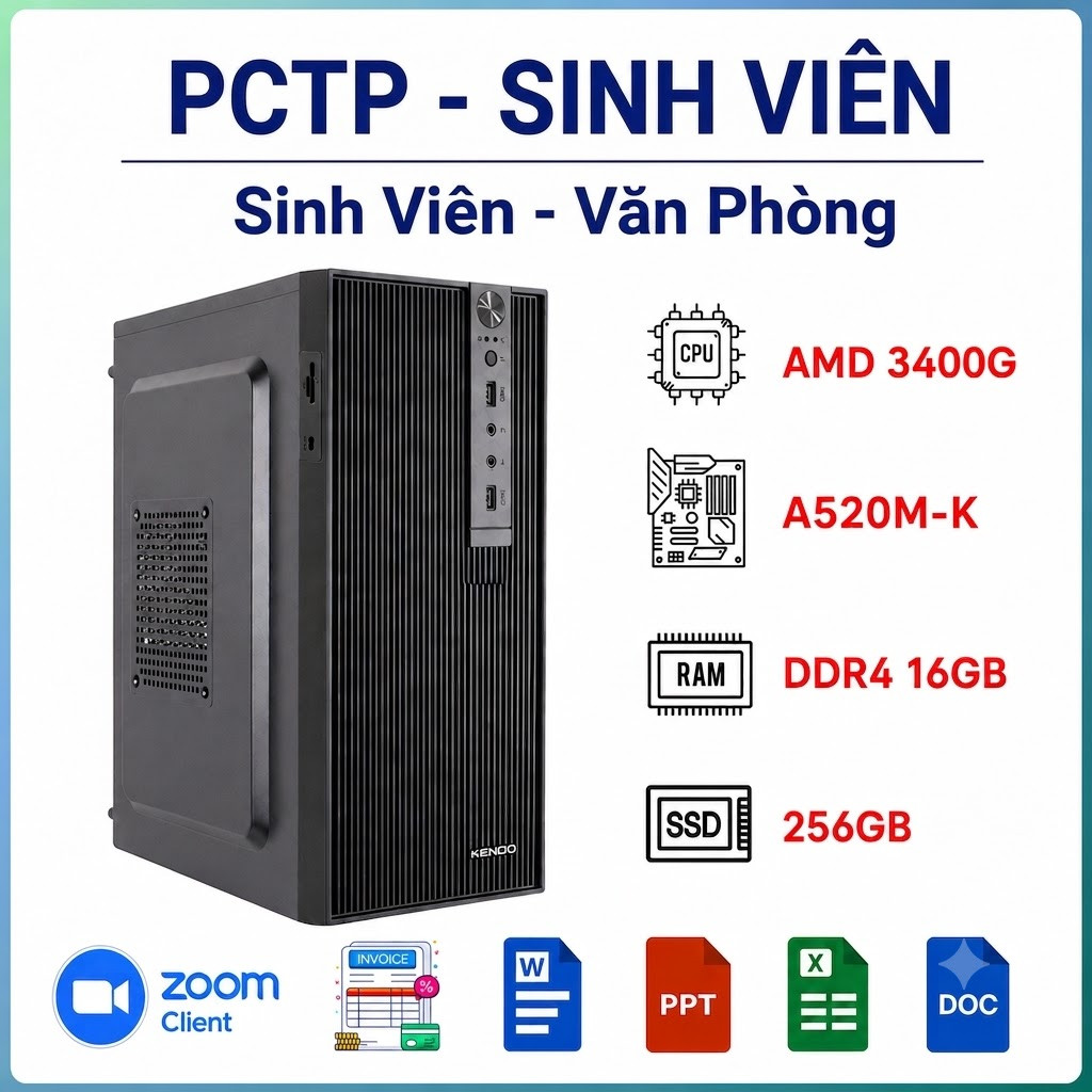 PC Sinh Viên - PCTP Sinh Viên (R5 3400G - 16GB RAM - 256GB SSD - 550W)